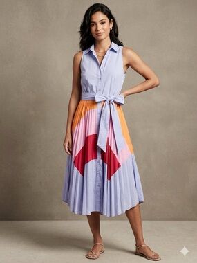 INA Colorblock Asymmetric Sleeveless Midi Shirtdress Small